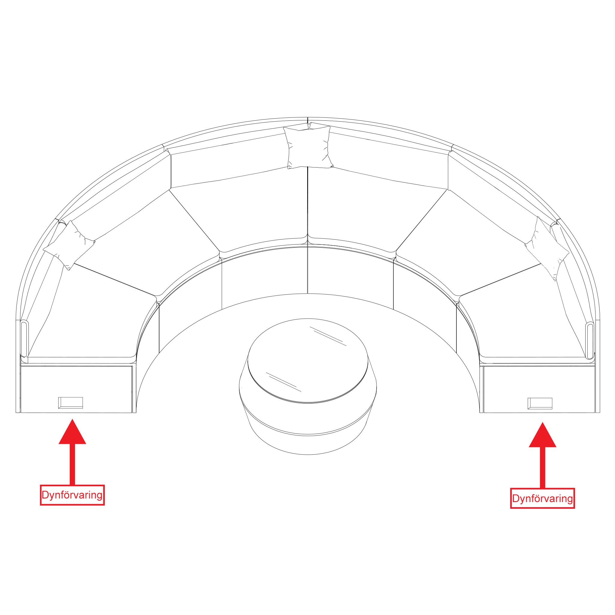 Stor rund loungegrupp | Inbyggd dynf�rvaring | 6 sittplatser