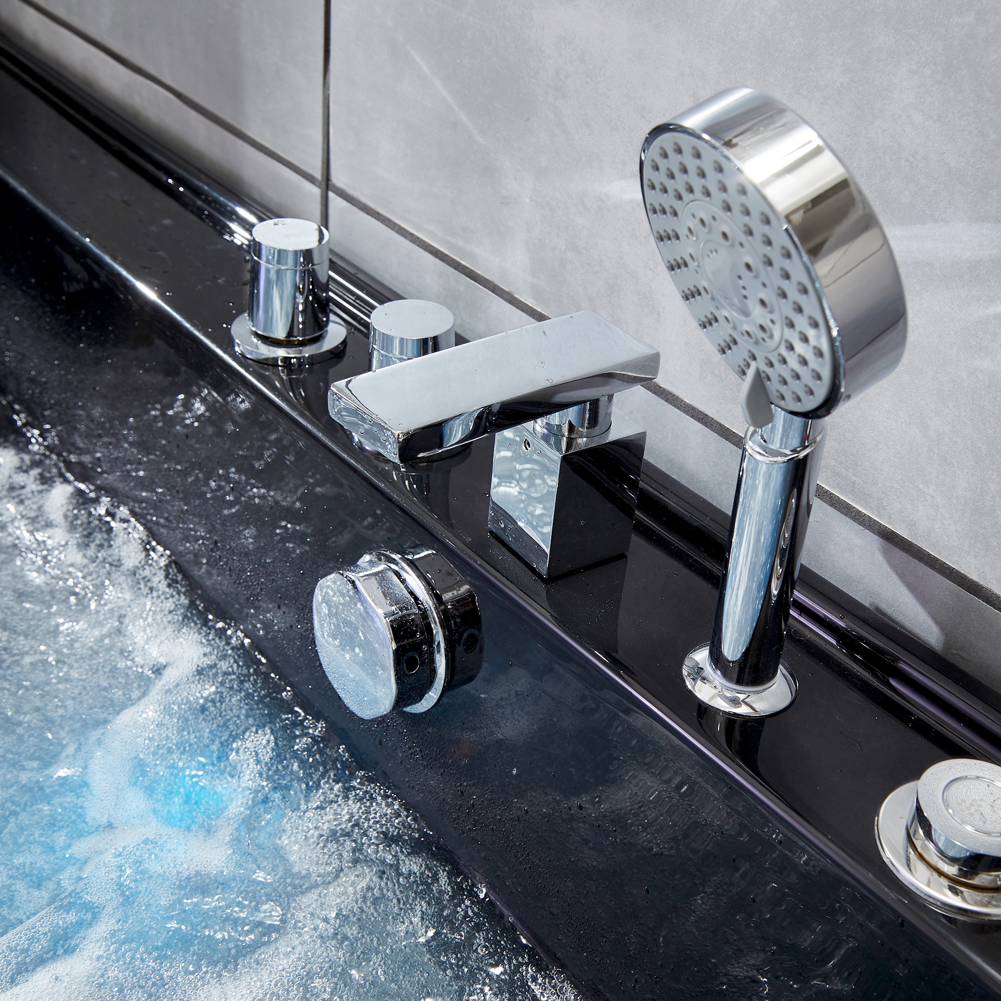 Svart bubbelbadkar | Glasfront, värmare & ljusterapi | 180cm | BK-009V Svart bubbelbadkar | Glasfront, värmare & ljusterapi | 180cm | BK-009V
