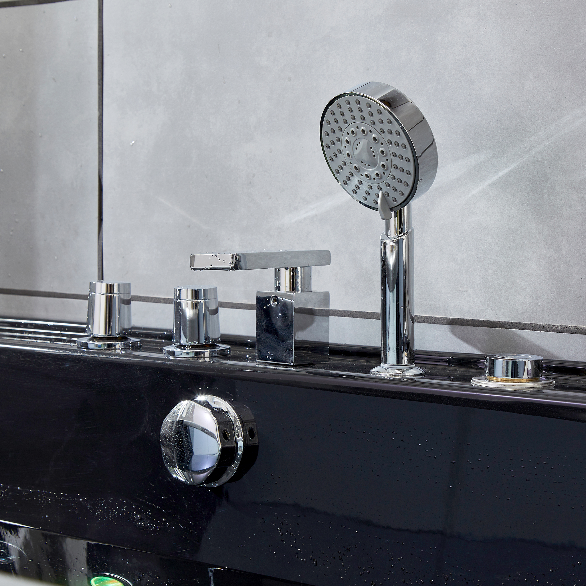 Svart bubbelbadkar | Glasfront, värmare & ljusterapi | 180cm | BK-009V Svart bubbelbadkar | Glasfront, värmare & ljusterapi | 180cm | BK-009V