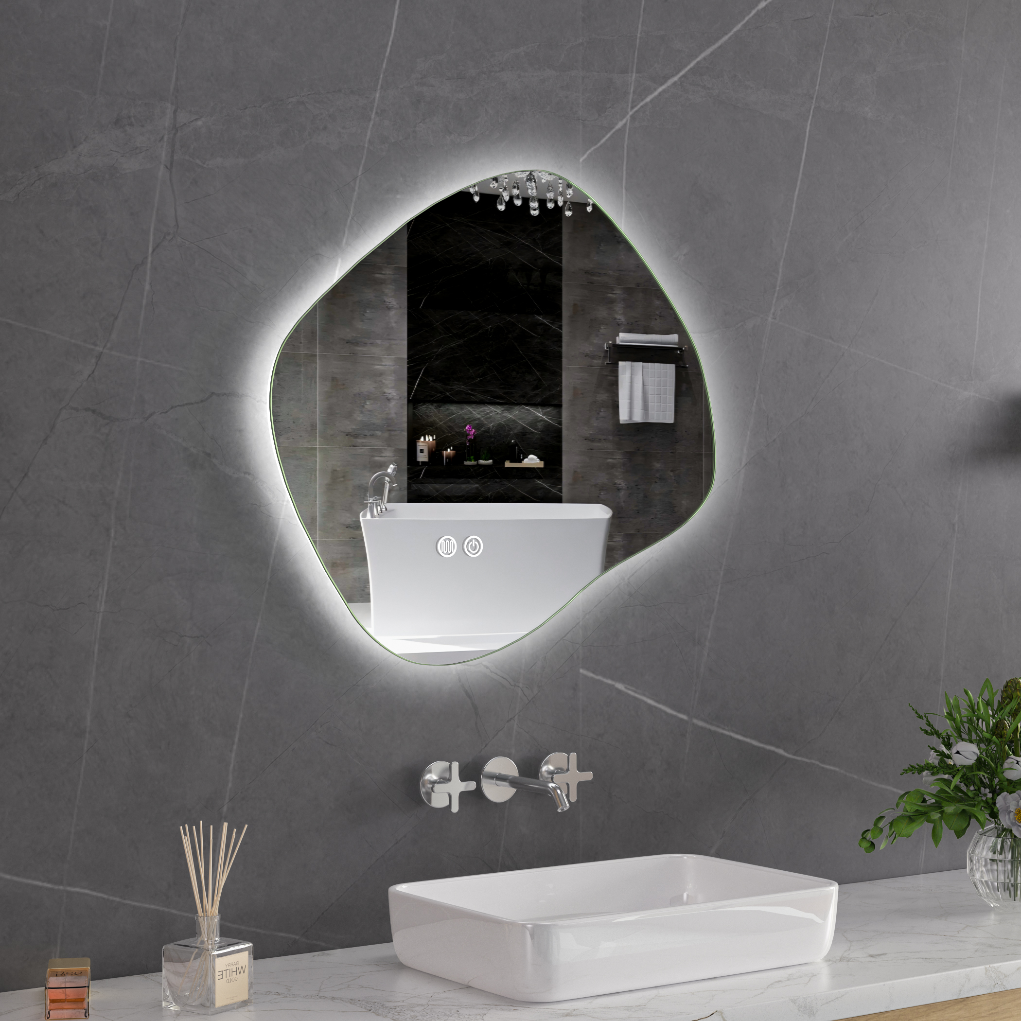 LED-spegel 60x55 cm | Anti-Fog | H�gkvalitativ kopparfri spegel | Lyfco