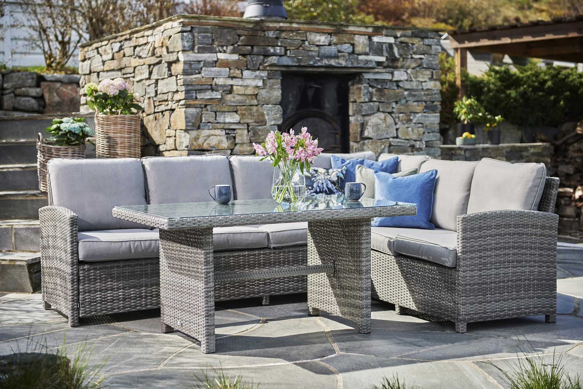 Utesoffgrupp i grå konstrotting | höger hörnsoffa med bord | Moreno Utesoffgrupp i grå konstrotting | höger hörnsoffa med bord | Moreno