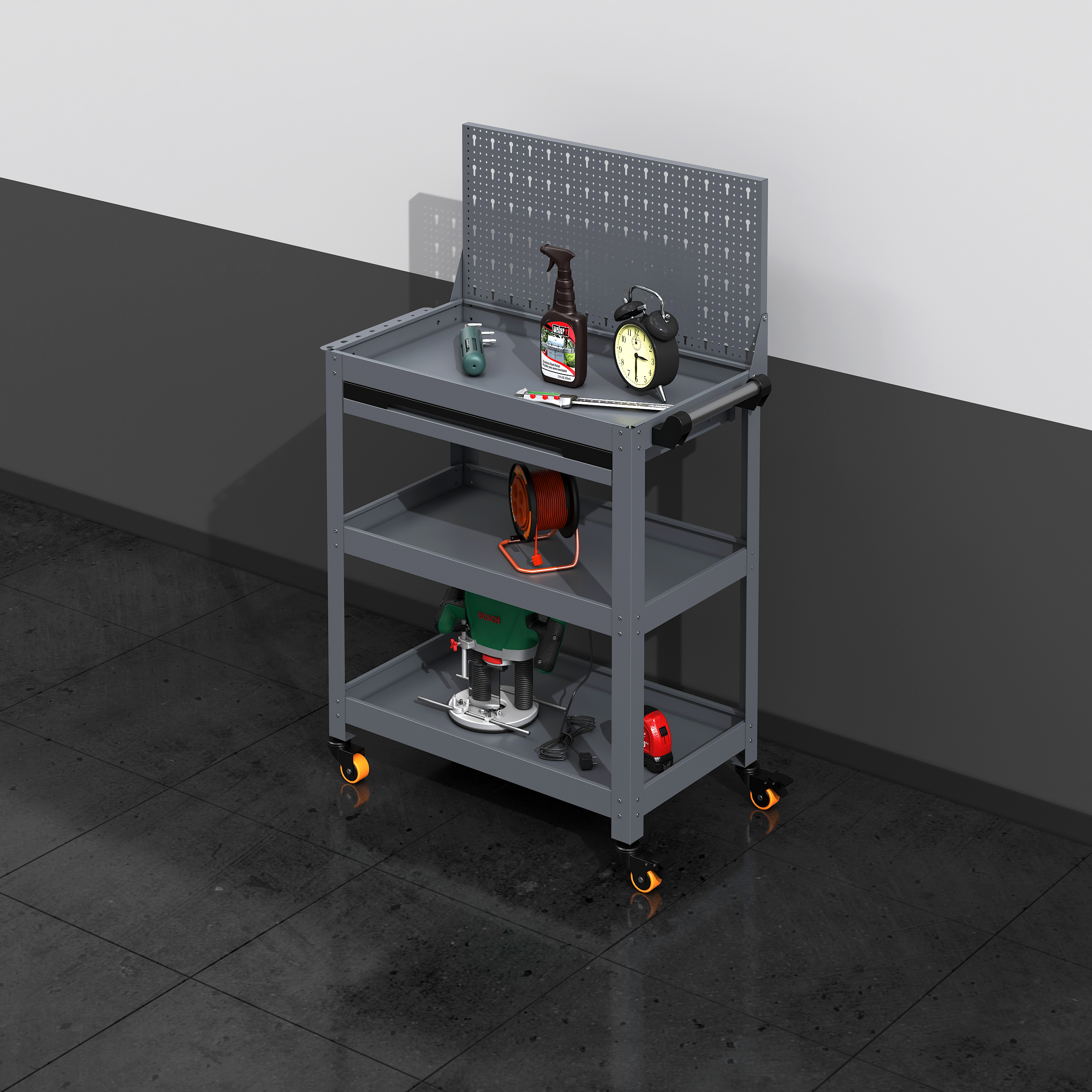 Arbetsvagn med pegboard |3 hyllplan | kompakt design Arbetsvagn med pegboard |3 hyllplan | kompakt design