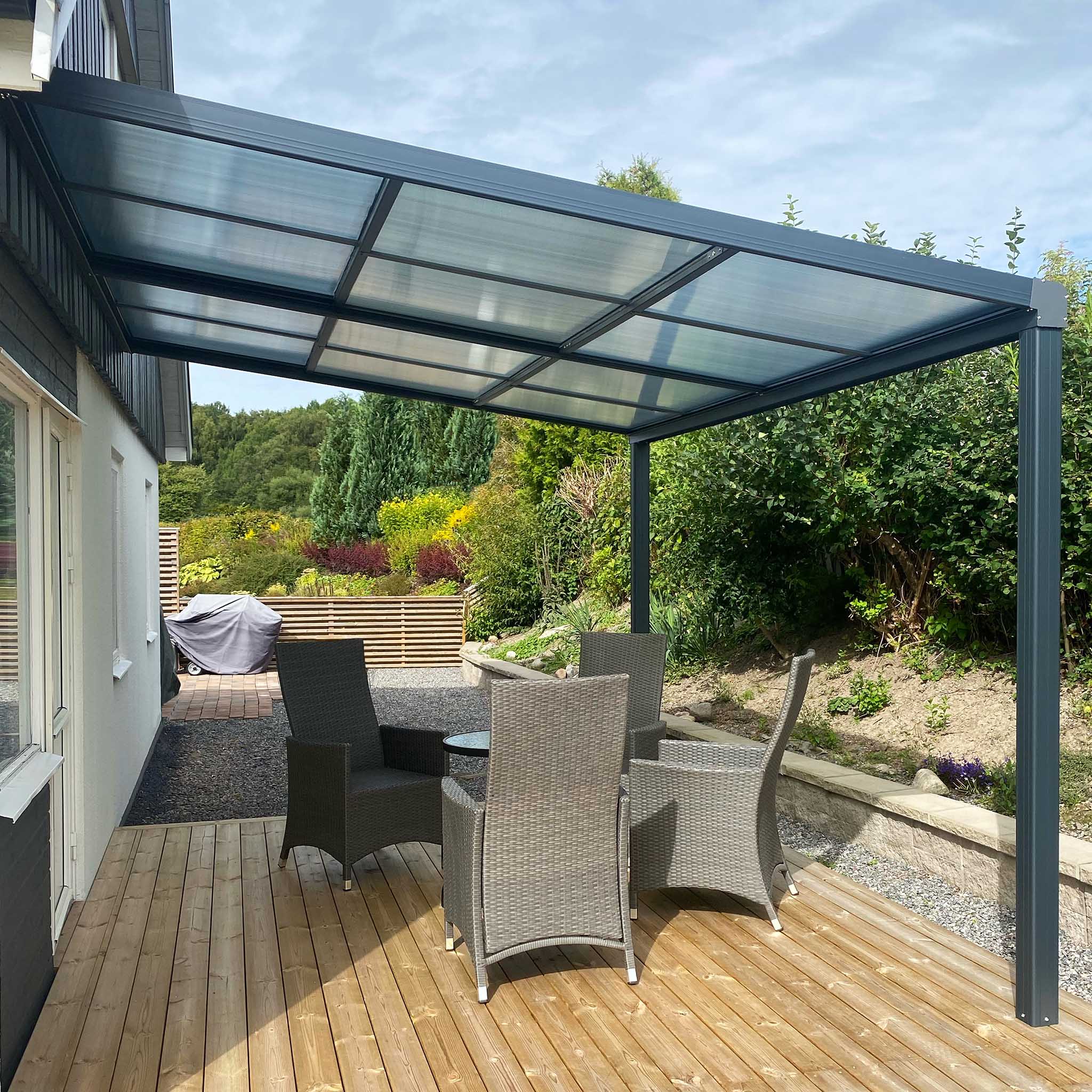 Slide roof veranda 3,9 x 3m | Skjutbart altantak | Kanalplast / Aluminium Slide roof veranda 3,9 x 3m | Skjutbart altantak | Kanalplast / Aluminium