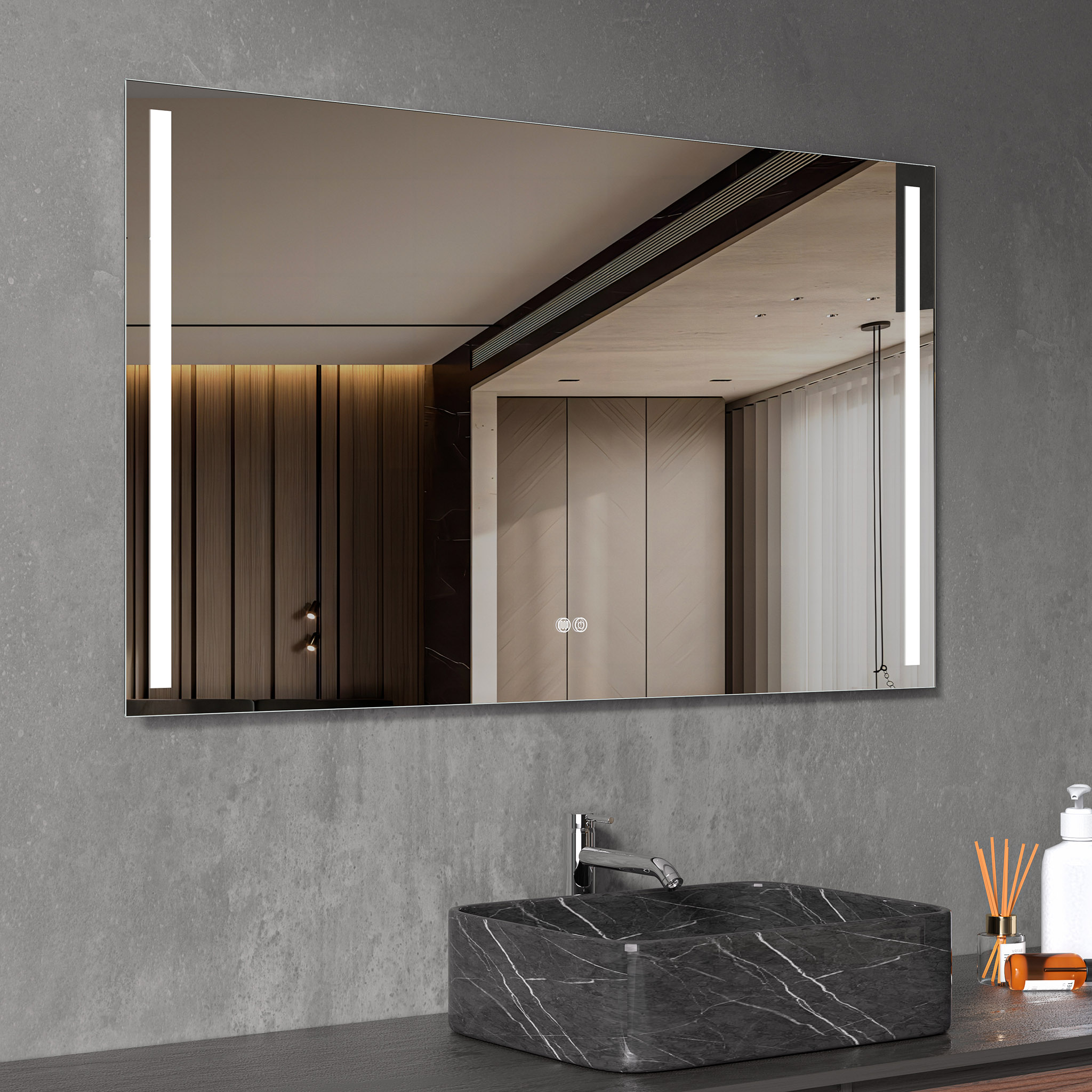 Badrumsspegel | LED-lyse sidor | Dimmer & touch-styrning | Rektangul�r