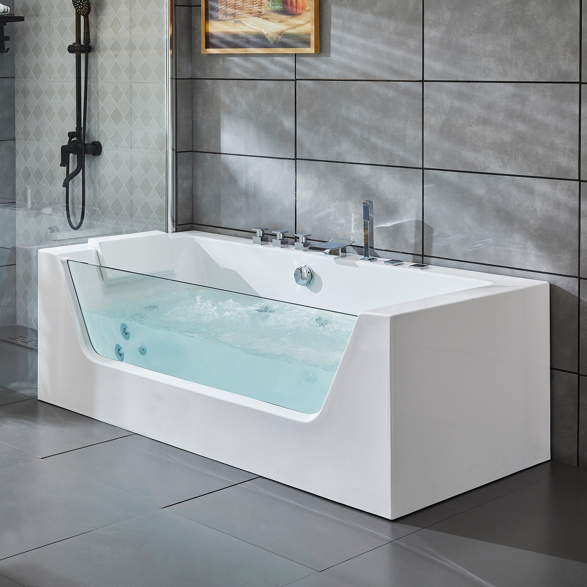 Bubbelbadkar med glasfront & underhållsvärmare 170x80cm | BK-020 Bubbelbadkar med glasfront & underhållsvärmare 170x80cm | BK-020