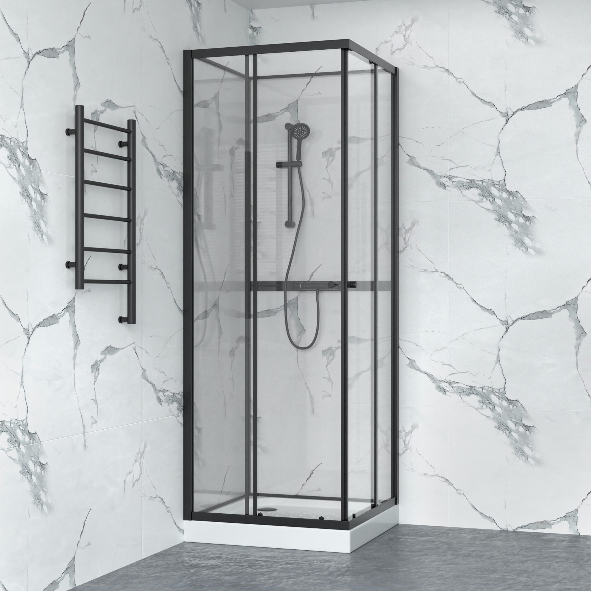Duschkabin med svart ram | Aluminium och 6mm säkerhetsglas | Sara Duschkabin med svart ram | Aluminium och 6mm säkerhetsglas | Sara