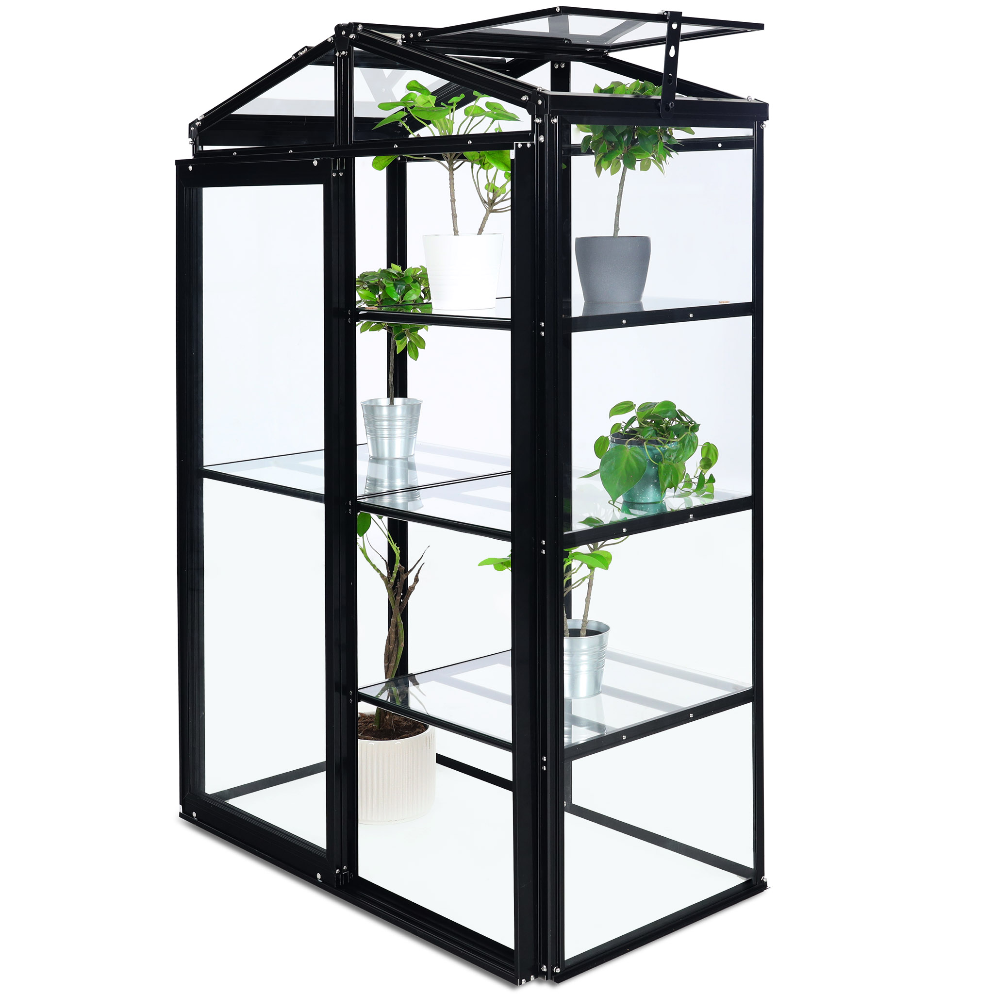 Högt miniväxthus V-tak | 4mm säkerhetsglas | Svart Högt miniväxthus V-tak | 4mm säkerhetsglas | Svart