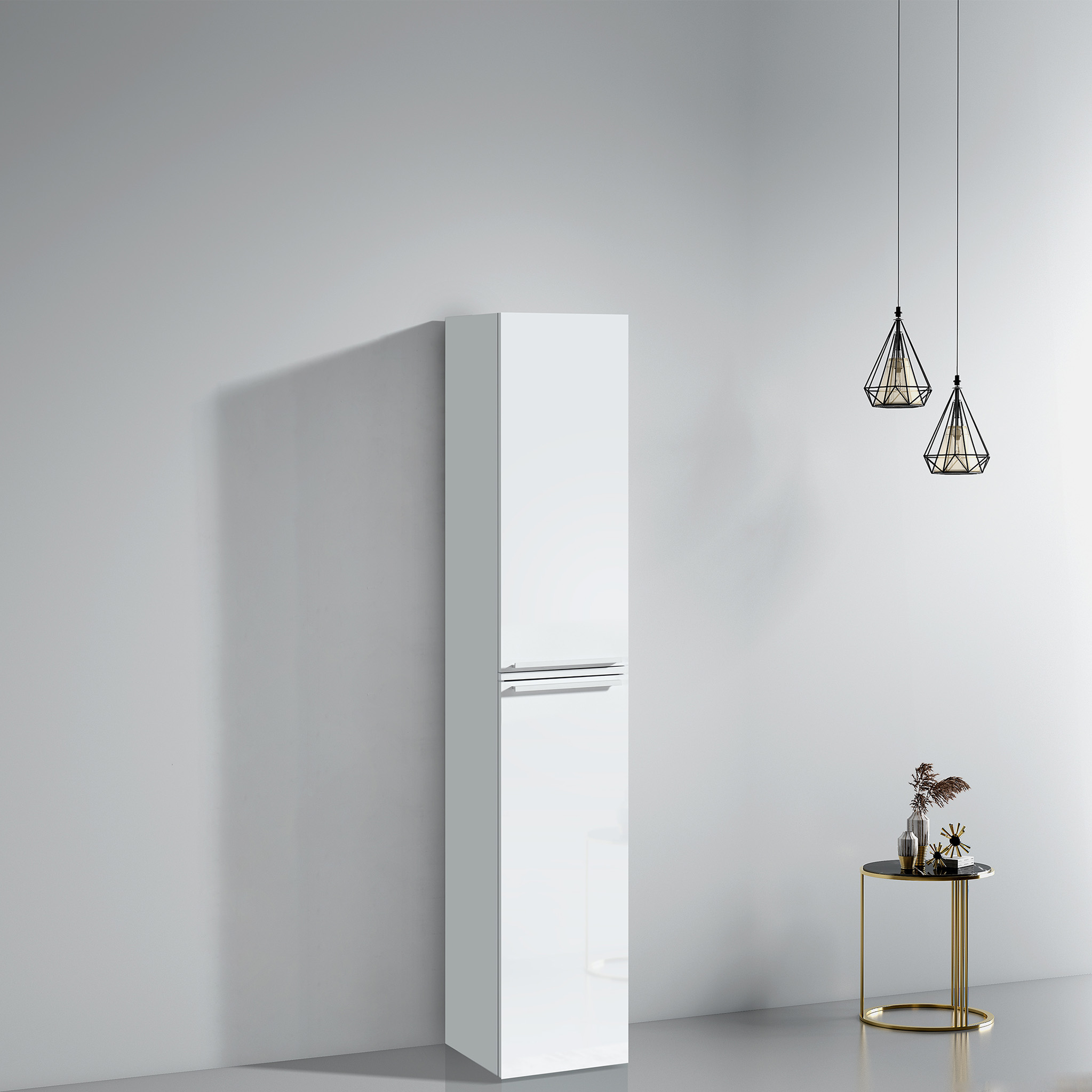 Högskåp badrum 180x30cm | Fyra hyllplan | Golvstående | Vit Högskåp badrum 180x30cm | Fyra hyllplan | Golvstående | Vit