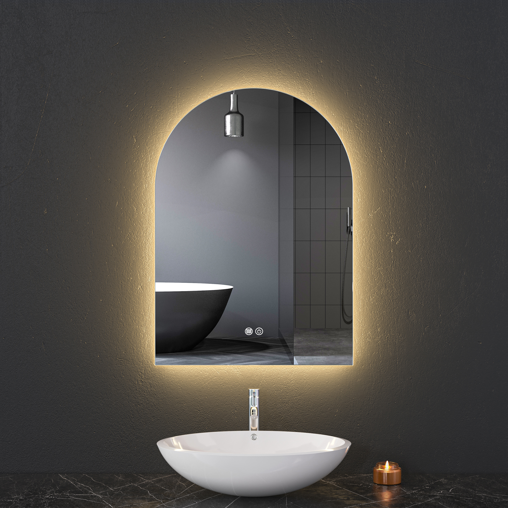 Badrumsspegel med LED-belysning | Dimmer och Anti-fog | ADRIENNE Badrumsspegel med LED-belysning | Dimmer och Anti-fog | ADRIENNE