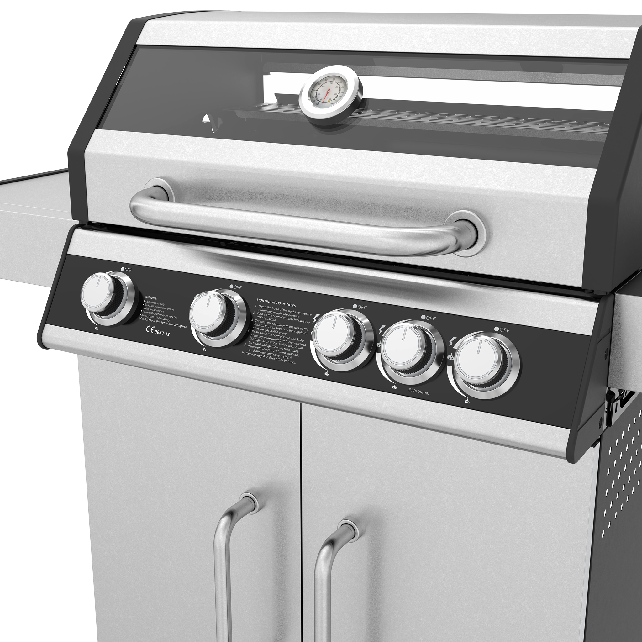 Rostfri gasolgrill med sidobrännare | Lock med glasfönster | Kansas Rostfri gasolgrill med sidobrännare | Lock med glasfönster | Kansas