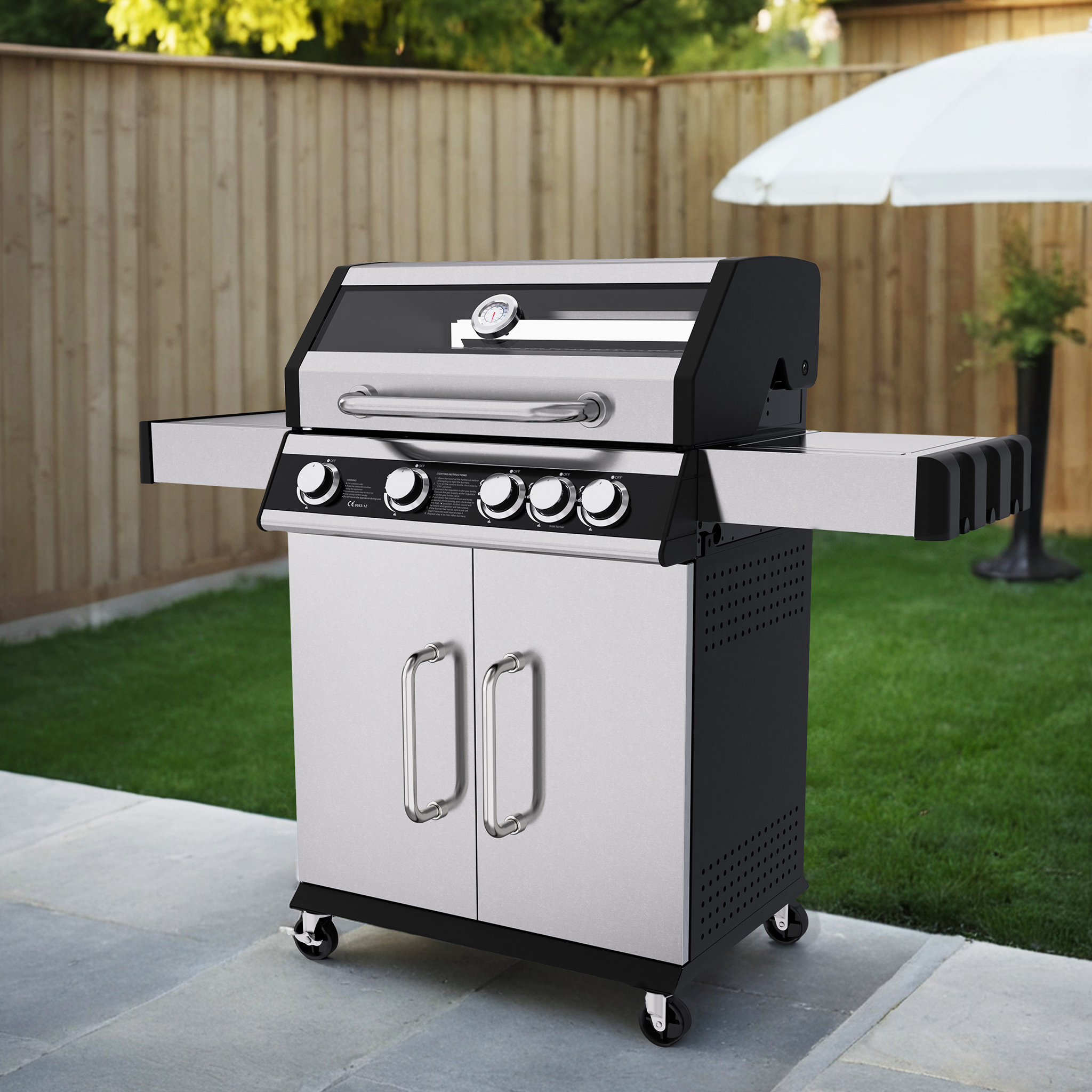 Rostfri gasolgrill med sidobrännare | Lock med glasfönster | Kansas Rostfri gasolgrill med sidobrännare | Lock med glasfönster | Kansas