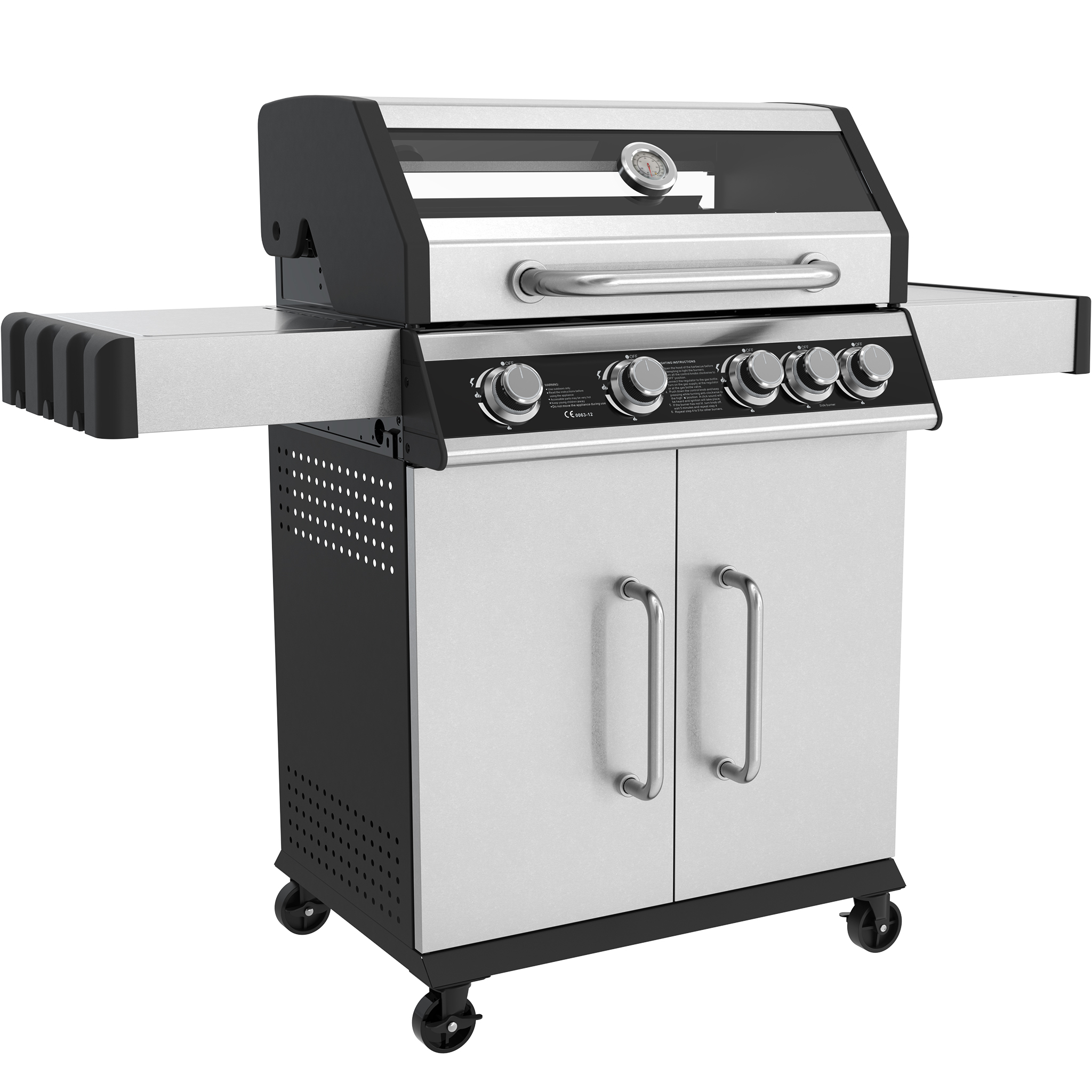 Rostfri gasolgrill med sidobrännare | Lock med glasfönster | Kansas Rostfri gasolgrill med sidobrännare | Lock med glasfönster | Kansas