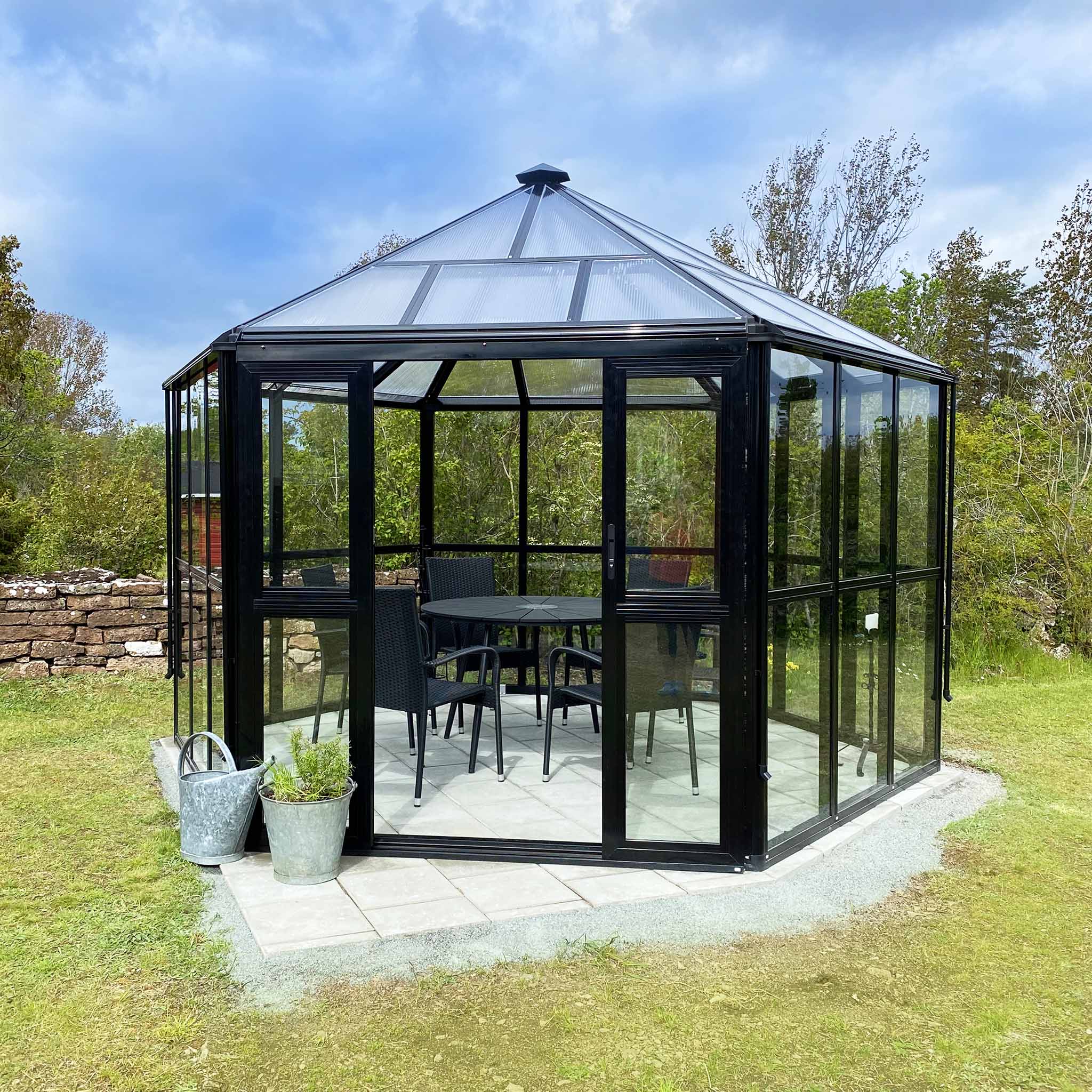Orangeri/Lusthus 10m² | Sexkantigt växthus | Säkerhetsglas Orangeri/Lusthus 10m² | Sexkantigt växthus | Säkerhetsglas