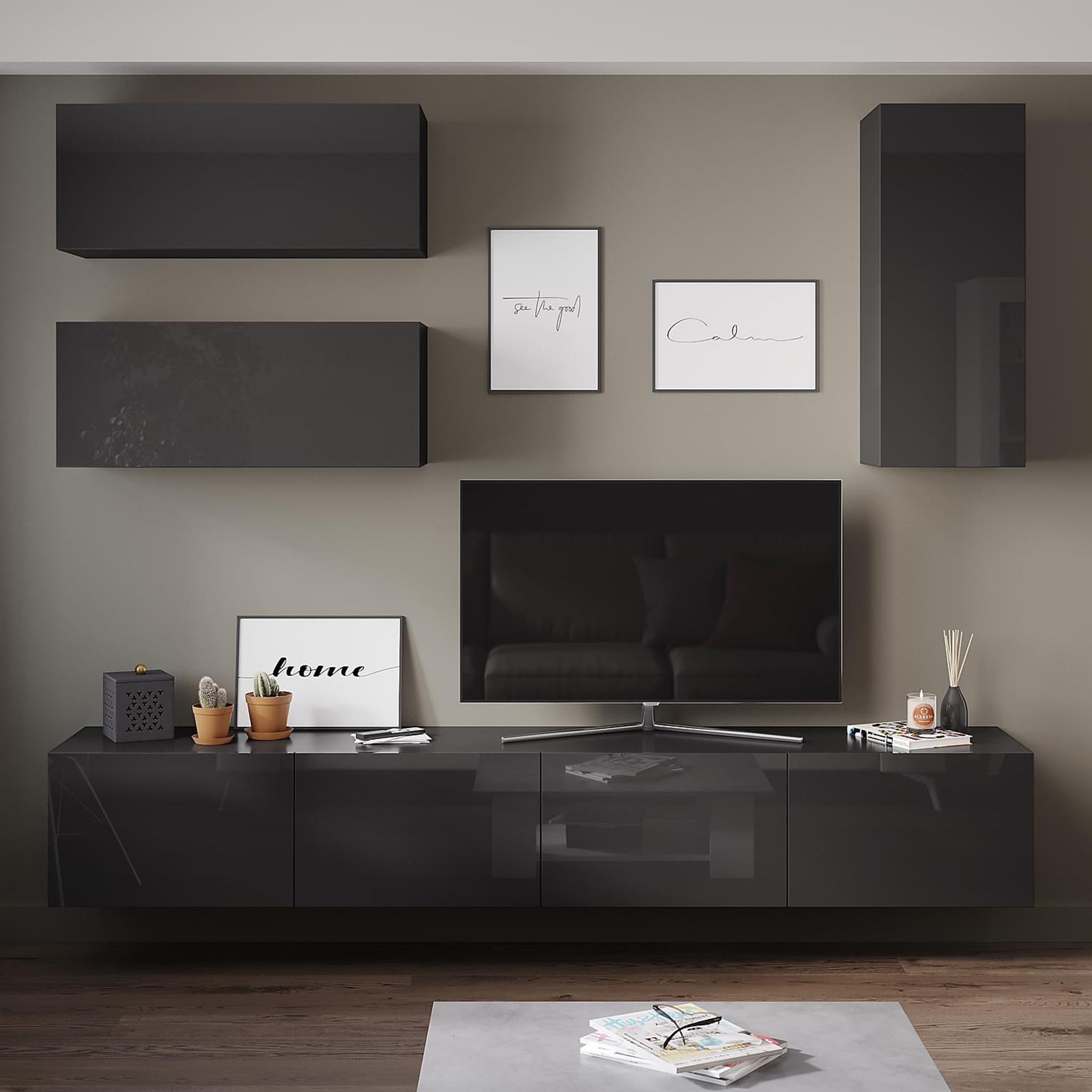 Tv-bänk | Set | 41x240 cm | Badachro - Grå Tv-bänk | Set | 41x240 cm | Badachro - Grå