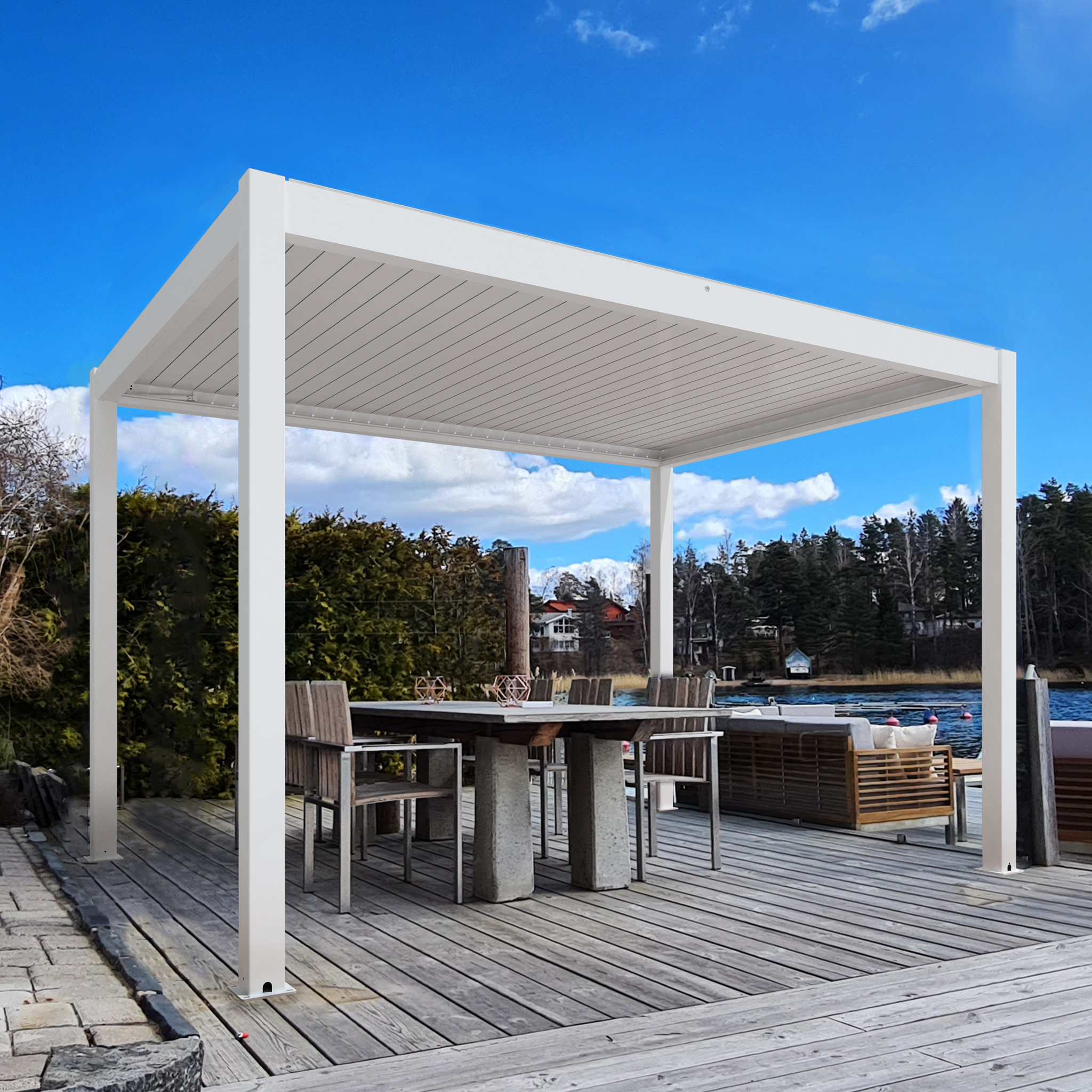 Pergola Premium 4x3m | Motordrivet lamelltak | Vit Pergola Premium 4x3m | Motordrivet lamelltak | Vit