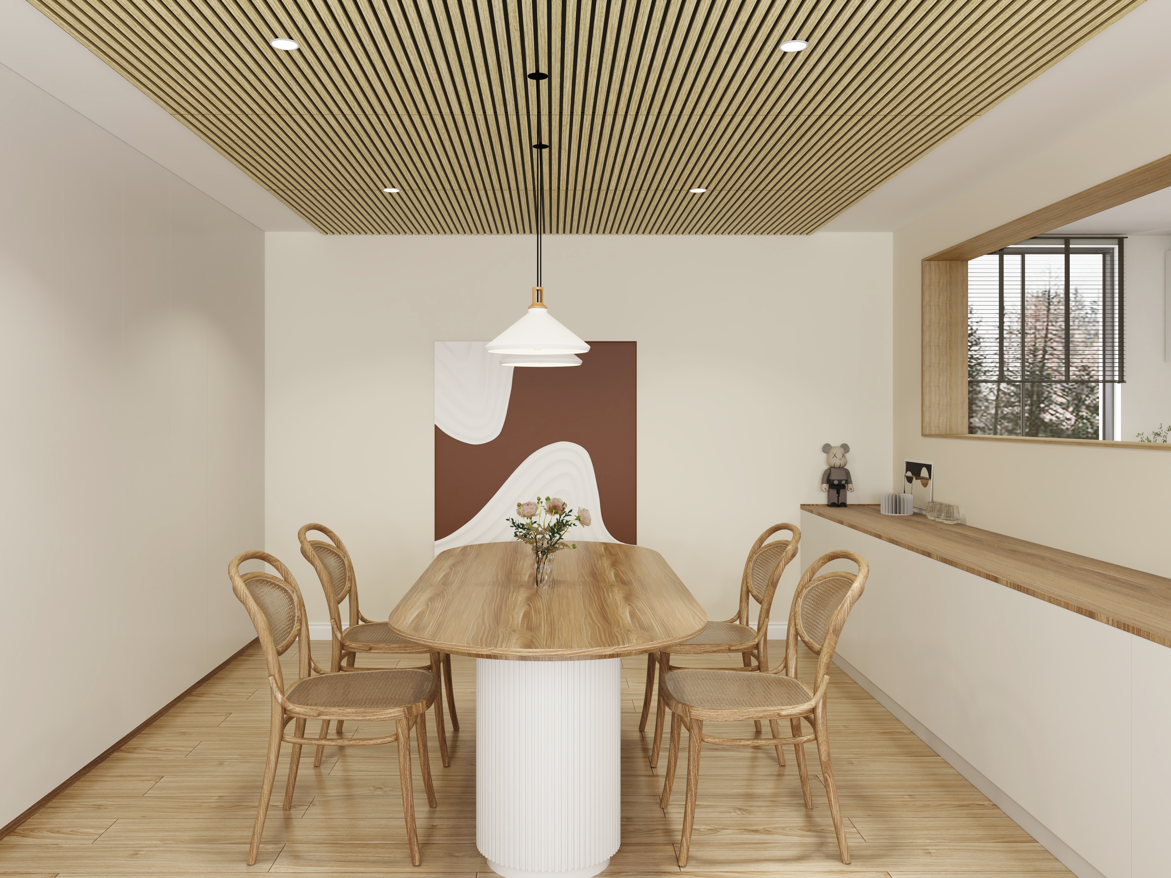 Trälamell akustikpanel | 2400x600x18mm | Tvådelad | Vit ek Trälamell akustikpanel | 2400x600x18mm | Tvådelad | Vit ek