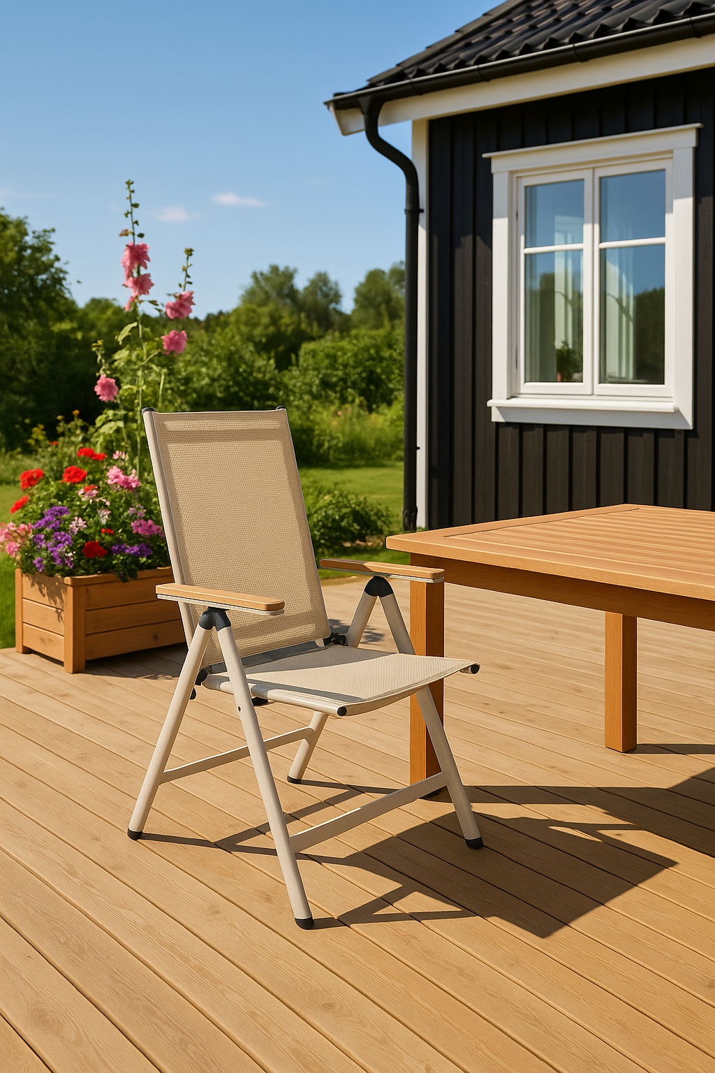 Reglerbar positionsstol i beige textilene med trälook | Svea Reglerbar positionsstol i beige textilene med trälook | Svea