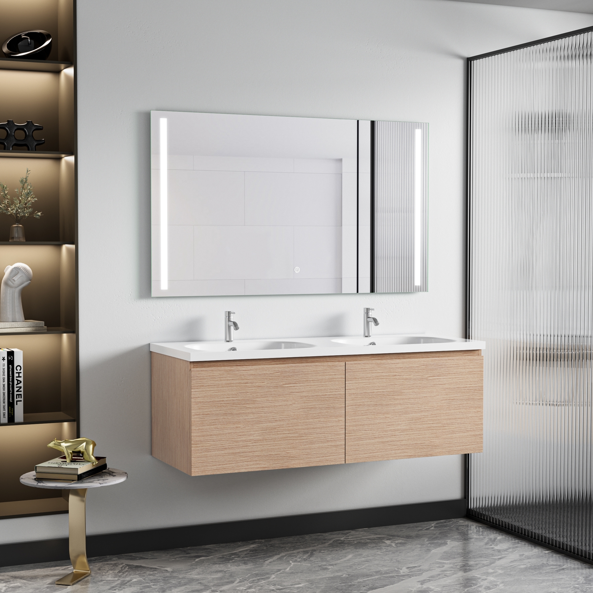 Siena Badrumskommod 120 cm  Dubbla Tvttstll | LED-spegel | Vgghngd | Mjukstngning