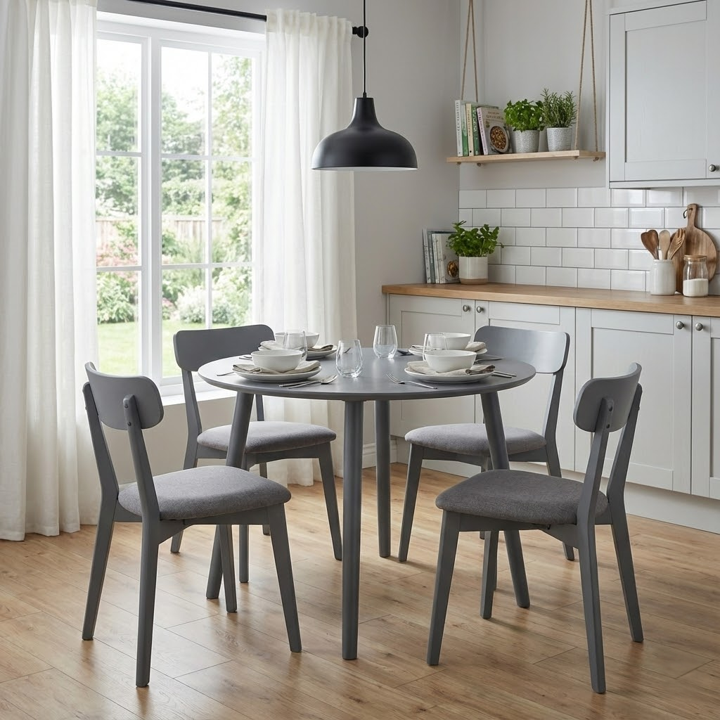 Rosvik Matbord Ø120 cm | Grålackerat runt bord i massivt trä/MDF Rosvik Matbord Ø120 cm | Grålackerat runt bord i massivt trä/MDF