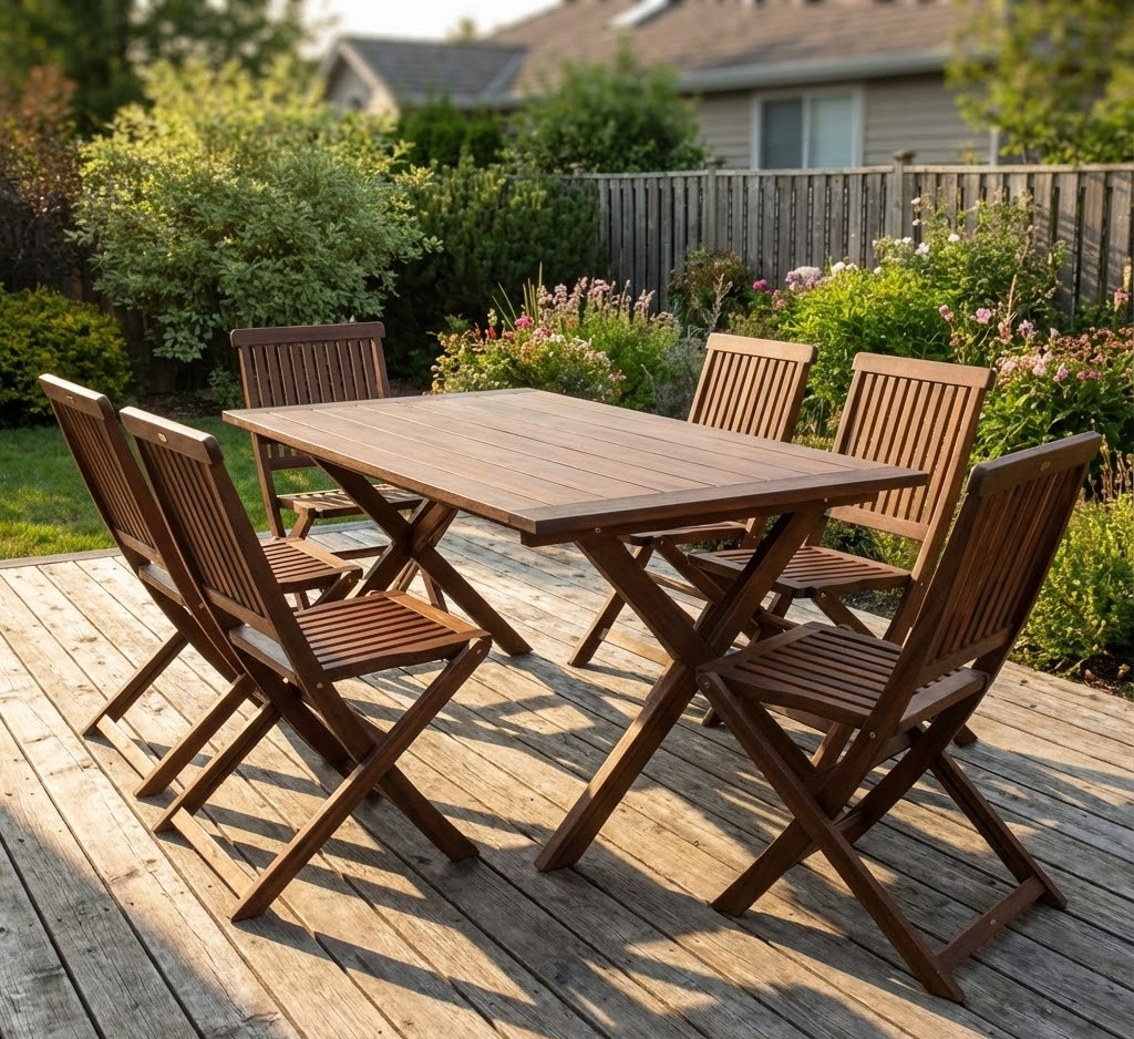 Matbord i brunbetsat trä 220 cm | Robust plankbord med kraftiga kryssben för uteplats & uterum Matbord i brunbetsat trä 220 cm | Robust plankbord med kraftiga kryssben för uteplats & uterum