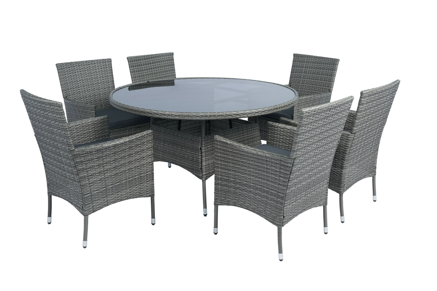 Matgrupp Tyl�sand Gr� � 6 platser | Runt bord �135 cm & 6 stolar med dynor