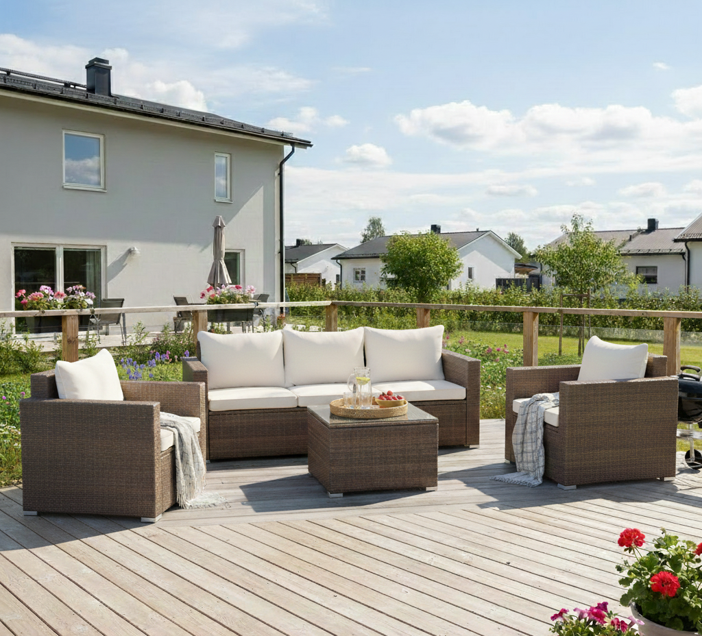 Loungegrupp utem�bler | Brun konstrotting | Huvudsk�r