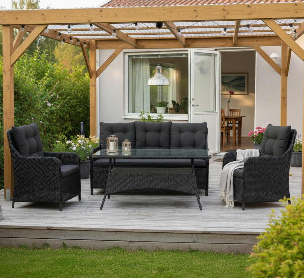 Loungegrupp utem�bler | Svart konstrotting | R�grund