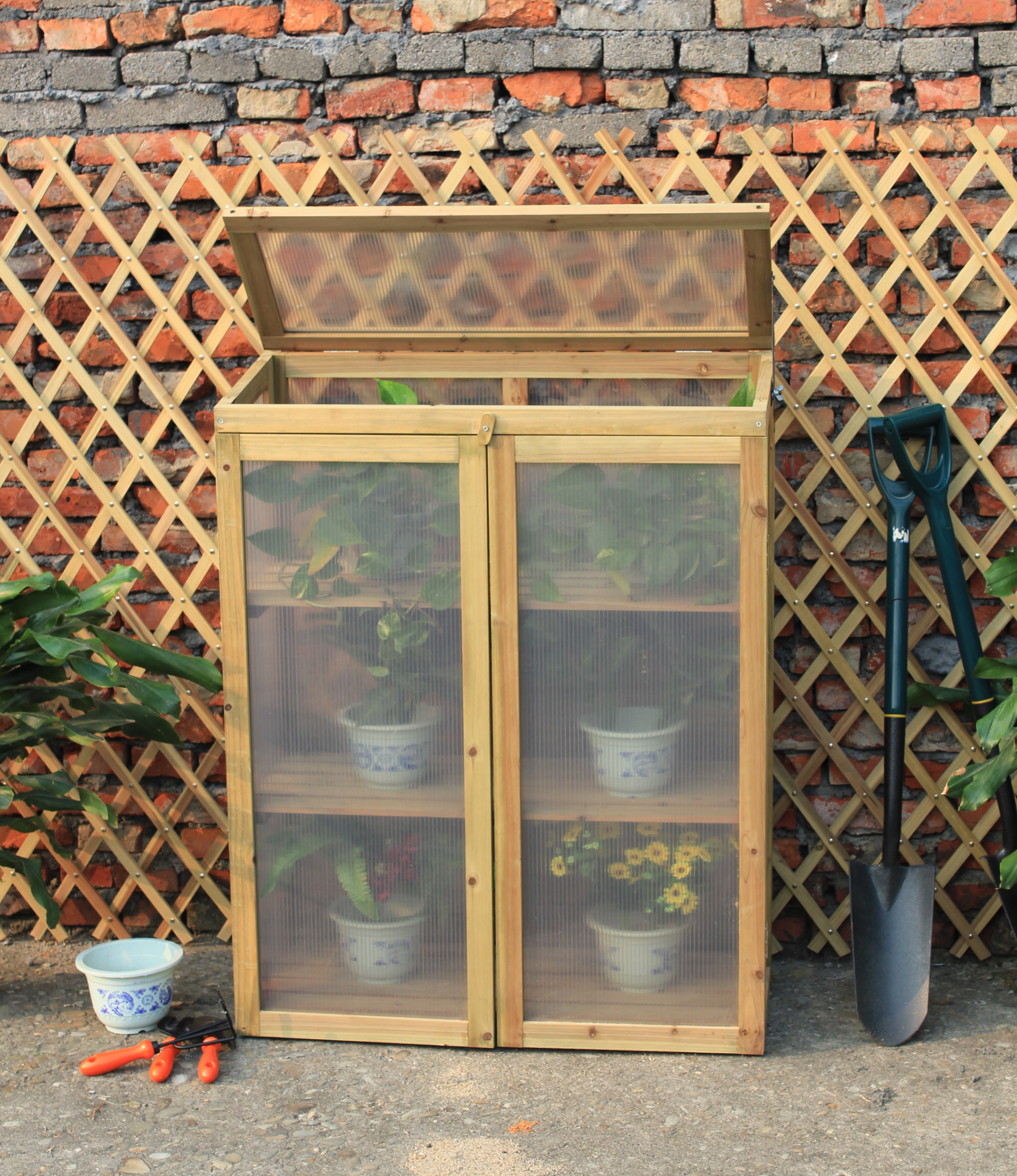 Miniv�xthus i tr� 69�49�120 cm | Balkong & tr�dg�rd | Ljusgr�nt