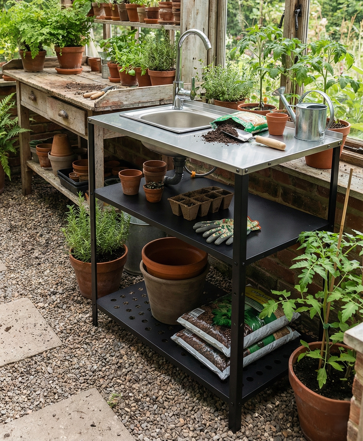 Tv�ttst�ll i galvaniserat st�l med handfat & kran | Utomhus | 80�50�90 cm