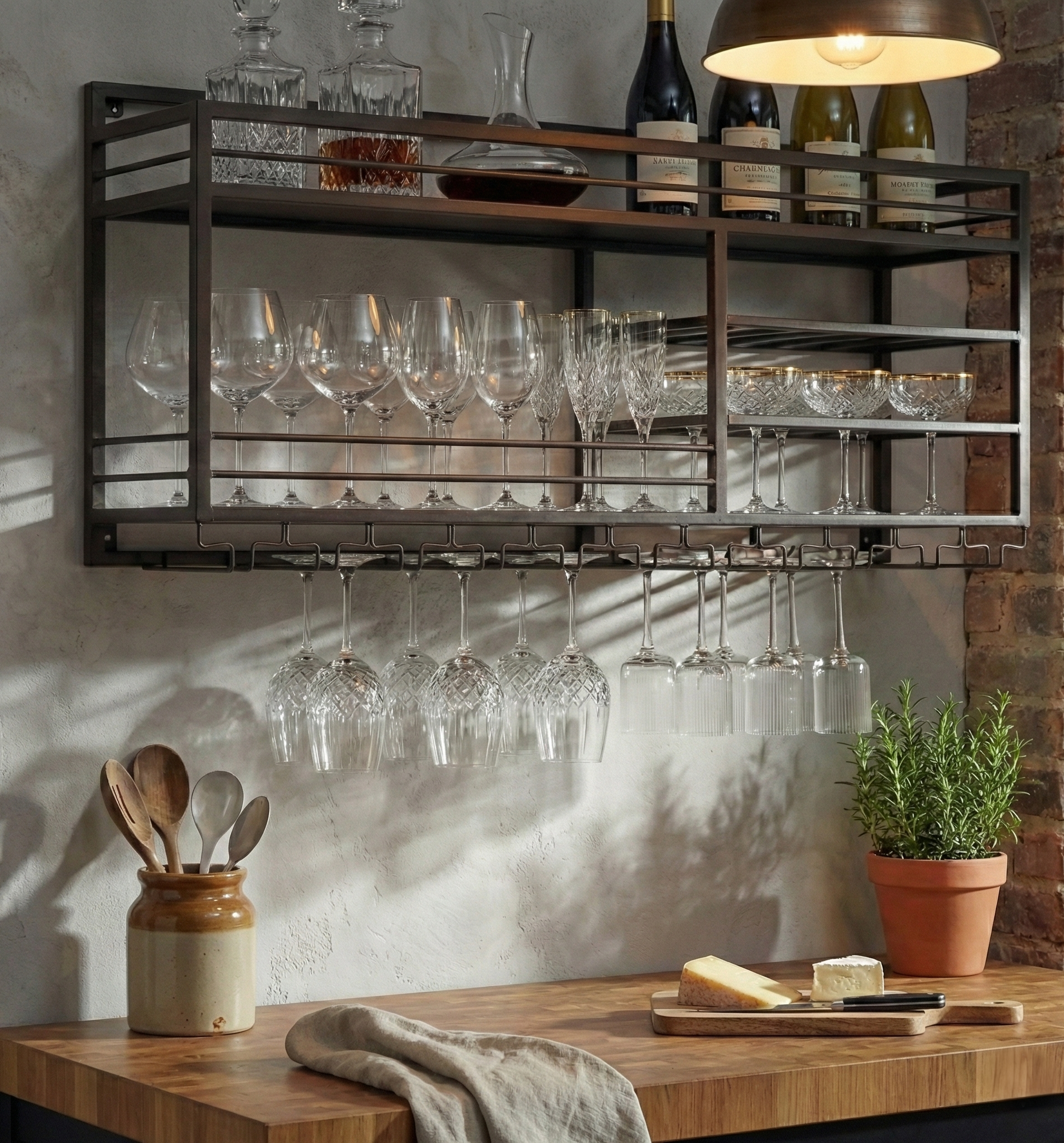 vägghängd vinhylla vin & glasförvaring tom vänster 99 × 25 × 65 cm obsidian