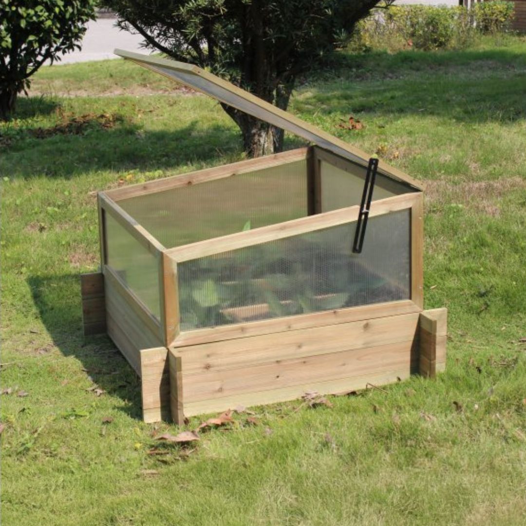 mini växthuslåda 98×98×62,5 cm för förodling & odling utomhus trä