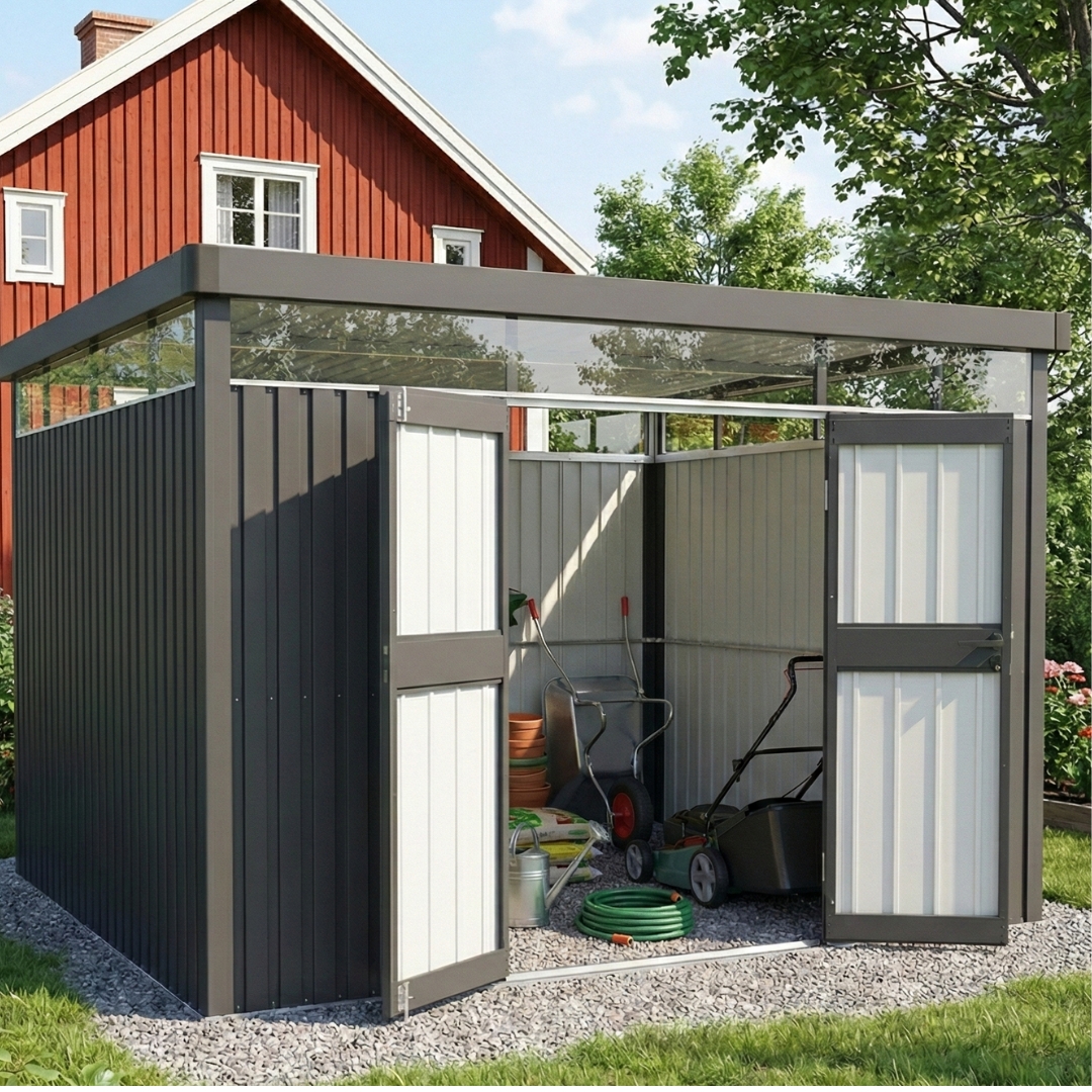 F�rr�d & redskapsbod 7,8 m� | Dubbla d�rrar | St�l | 3x2,6 m