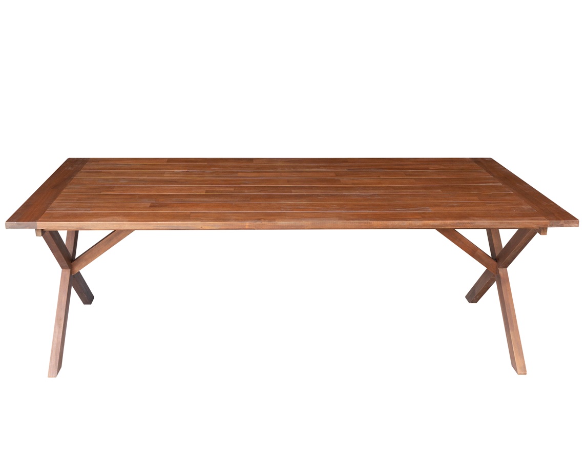 matbord i brunbetsat trä 220 cm robust plankbord med kraftiga kryssben för uteplats & uterum