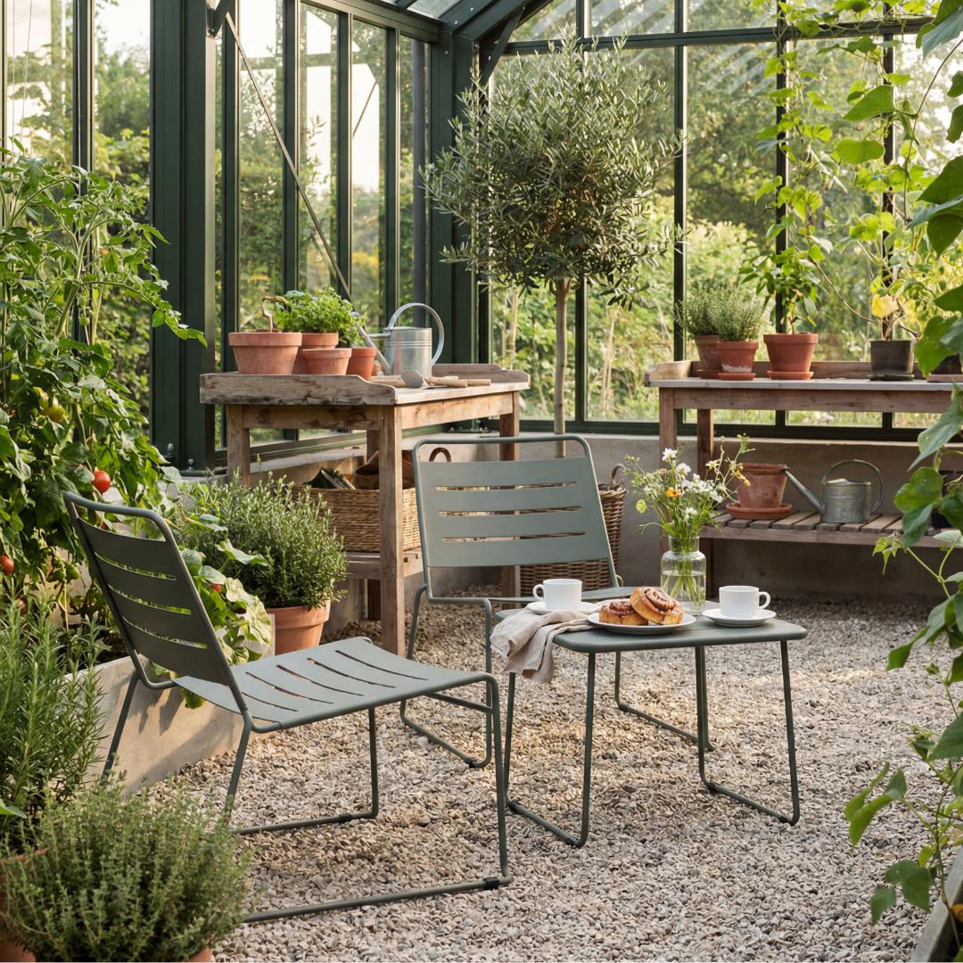 Caf�set i st�l � Olivgr�nt balkongset f�r sm� uteplatser | Hjalmar