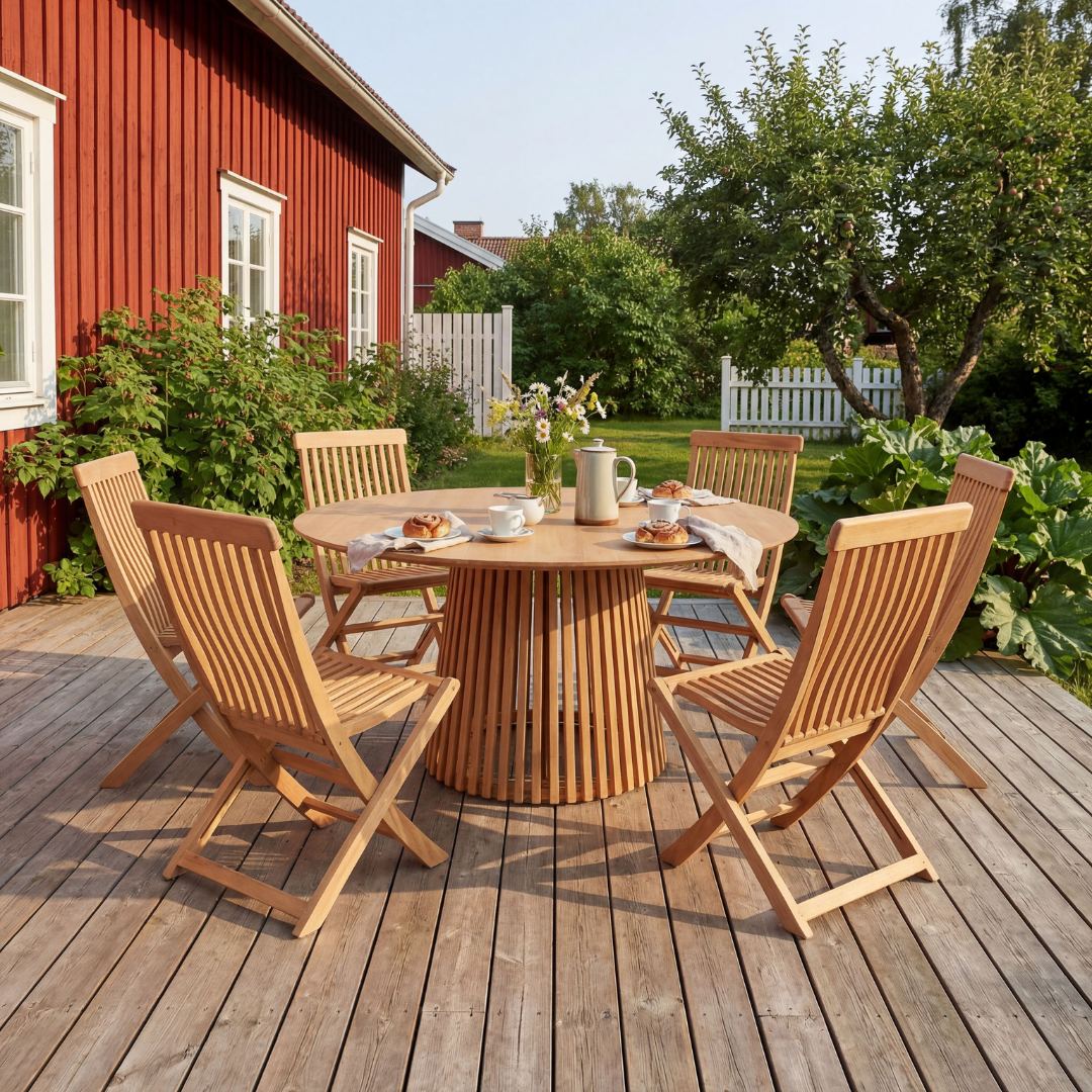 Matgrupp med 6 stolar och stort runt bord | Högmarsö Matgrupp med 6 stolar och stort runt bord | Högmarsö