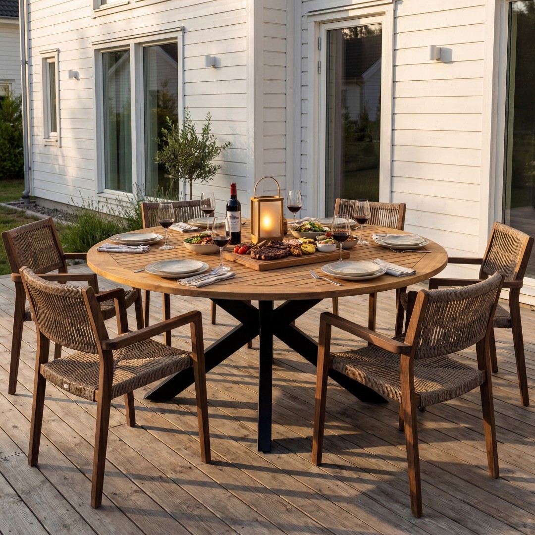 Runt utebord akacia | Ø180 cm | Svarta ben | Höjd 78 cm Runt utebord akacia | Ø180 cm | Svarta ben | Höjd 78 cm