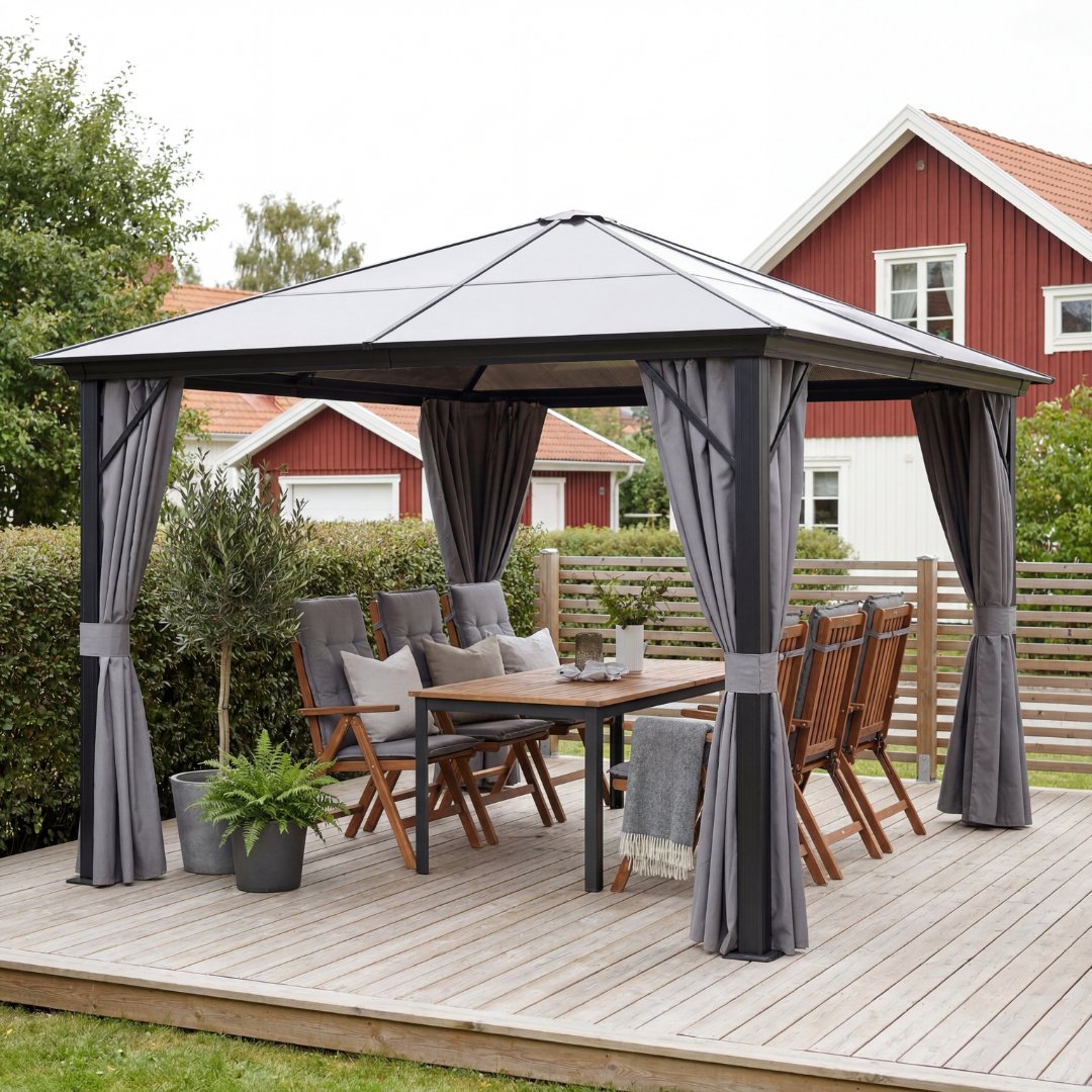 Paviljong premium 3x3m | Tak i kanalplast | Inkl. V�ggar och myggn�t