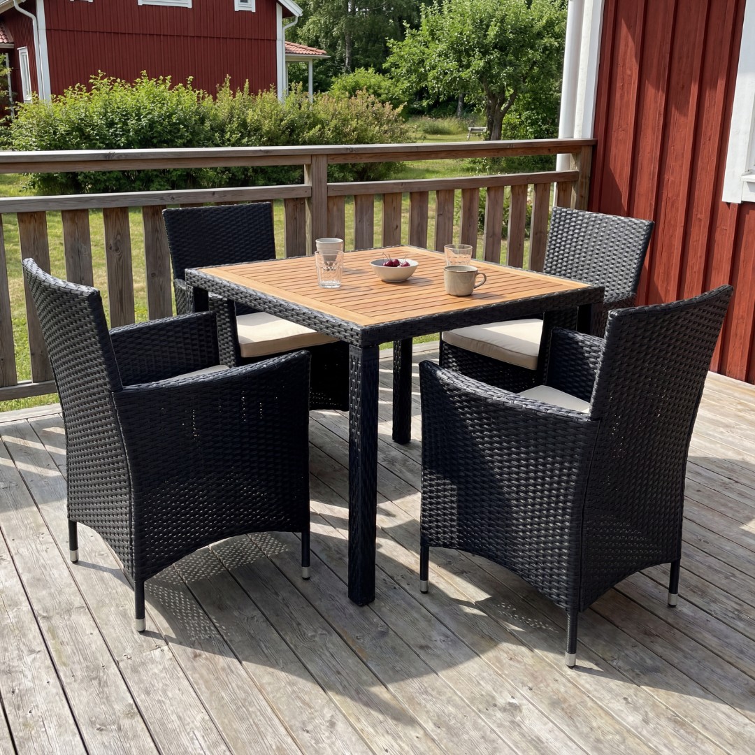 Liten matgrupp trädgårdsmöbler | Konstrotting med 4 stolar | Jonstorp Liten matgrupp trädgårdsmöbler | Konstrotting med 4 stolar | Jonstorp