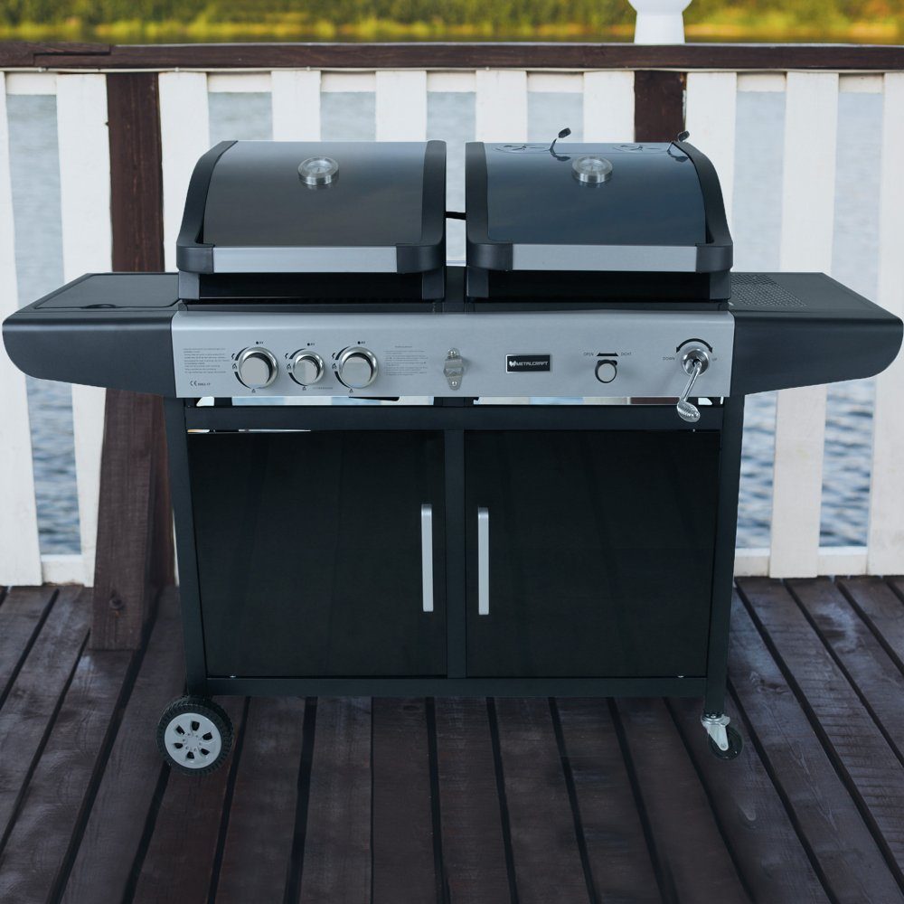 Kombinerad gasol- och kolgrill | Savannah | Svart | Pulverlackerat stål | 2 rostfria huvudbrännare, 1 sidobrännare