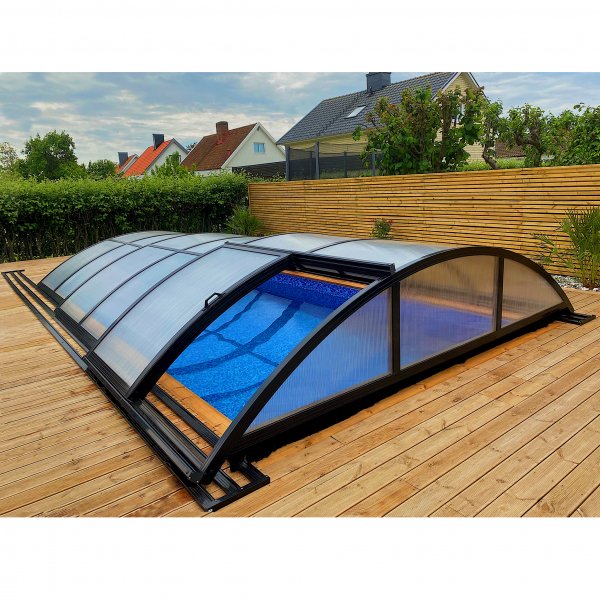 Pooltak 3x6m med sidodrr | Skjutbart - Svart