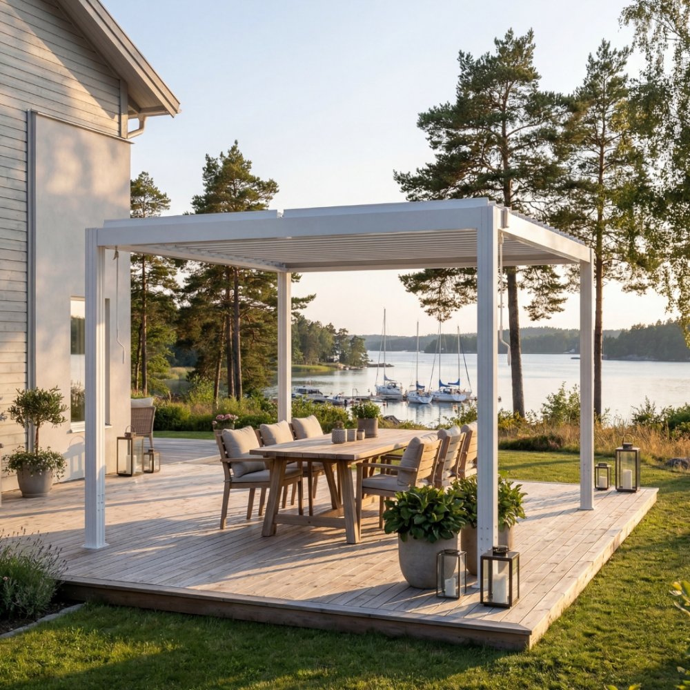 Pergola | Öppningsbart lamelltak | 3x3 m | Vit