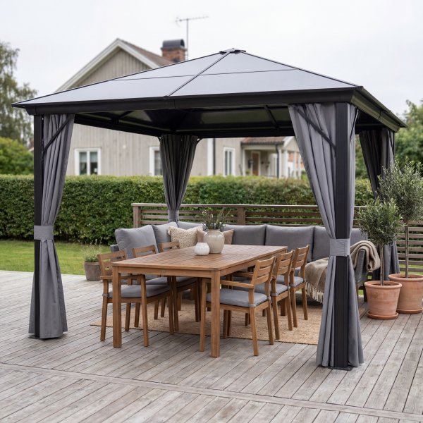 Paviljong premium 3x3m | Tak i kanalplast | Inkl. V�ggar och myggn�t