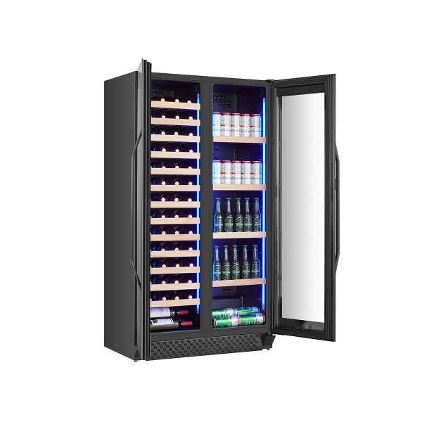 Stor vinkyl fr 60 flaskor och 218 burkar | Exklusiv design med dubbla temperaturzoner | 365 L