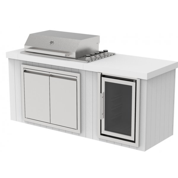 Utekök med kylskåpt | Gasolgrill i rostfritt stål med granitbänk (4 brännare) | Vit Utekök med kylskåpt | Gasolgrill i rostfritt stål med granitbänk (4 brännare) | Vit