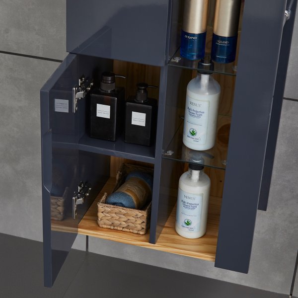 Badrumspaket | Kommod, LED-spegel och högskåp | Högblank grå Badrumspaket | Kommod, LED-spegel och högskåp | Högblank grå