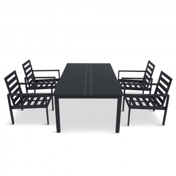 Matgrupp i aluminium | Svart | Bord & 4 stolar | Hamnviken Matgrupp i aluminium | Svart | Bord & 4 stolar | Hamnviken