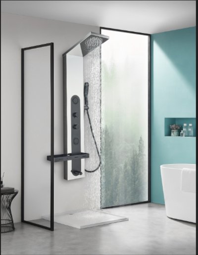 Duschpanel i svart och spegelblank rostfritt stl | Amanda