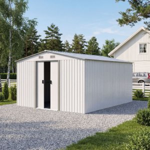 Förråd och redskapsbod 12,5m² | Dubbel skjutdörr | Bas ingår | Vit Förråd och redskapsbod 12,5m² | Dubbel skjutdörr | Bas ingår | Vit