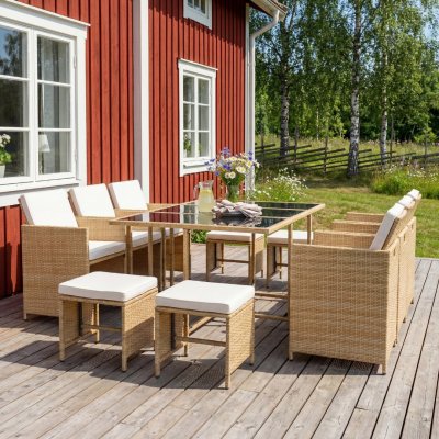 Matgrupp/Utegrupp 10 platser | 6 Stolar & 4 Pallar | Skärhamn beige