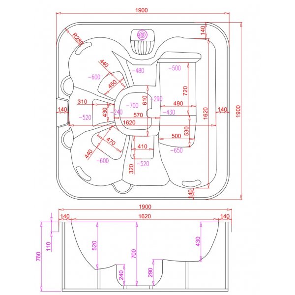 Spabad Zeus � Utespa f�r 6 personer | Balboa� & Lucite� | Lyfco black-edition